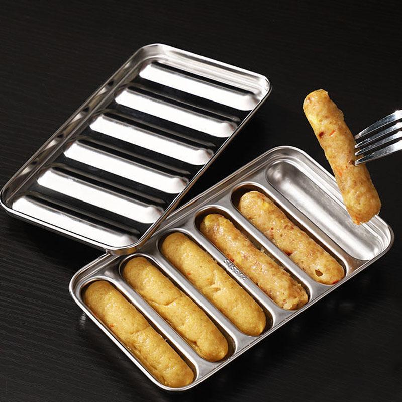 6 in 1 Sausage Maker Stainless Steel Sausage Mold DIY Hot Dog Handmade Ham Sausages Mould with Lid Kitchen Making Baking Tools