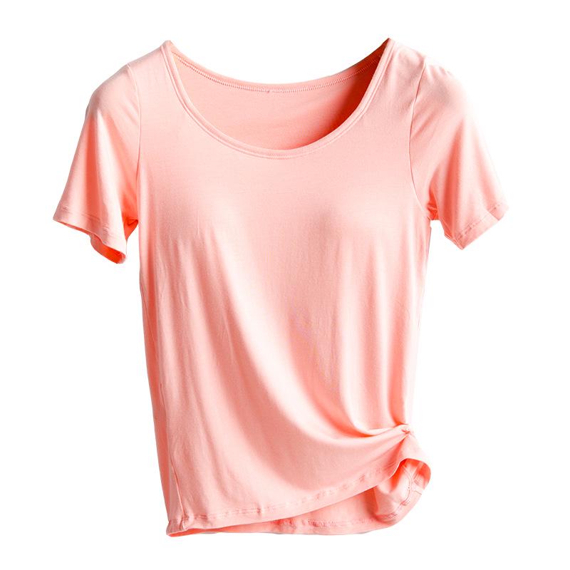 Sportovní tričko na jógu s krátkým rukávem a vestavěnými vycpávkami – bezdrátové, není potřeba podprsenka – ideální na léto a podzim.