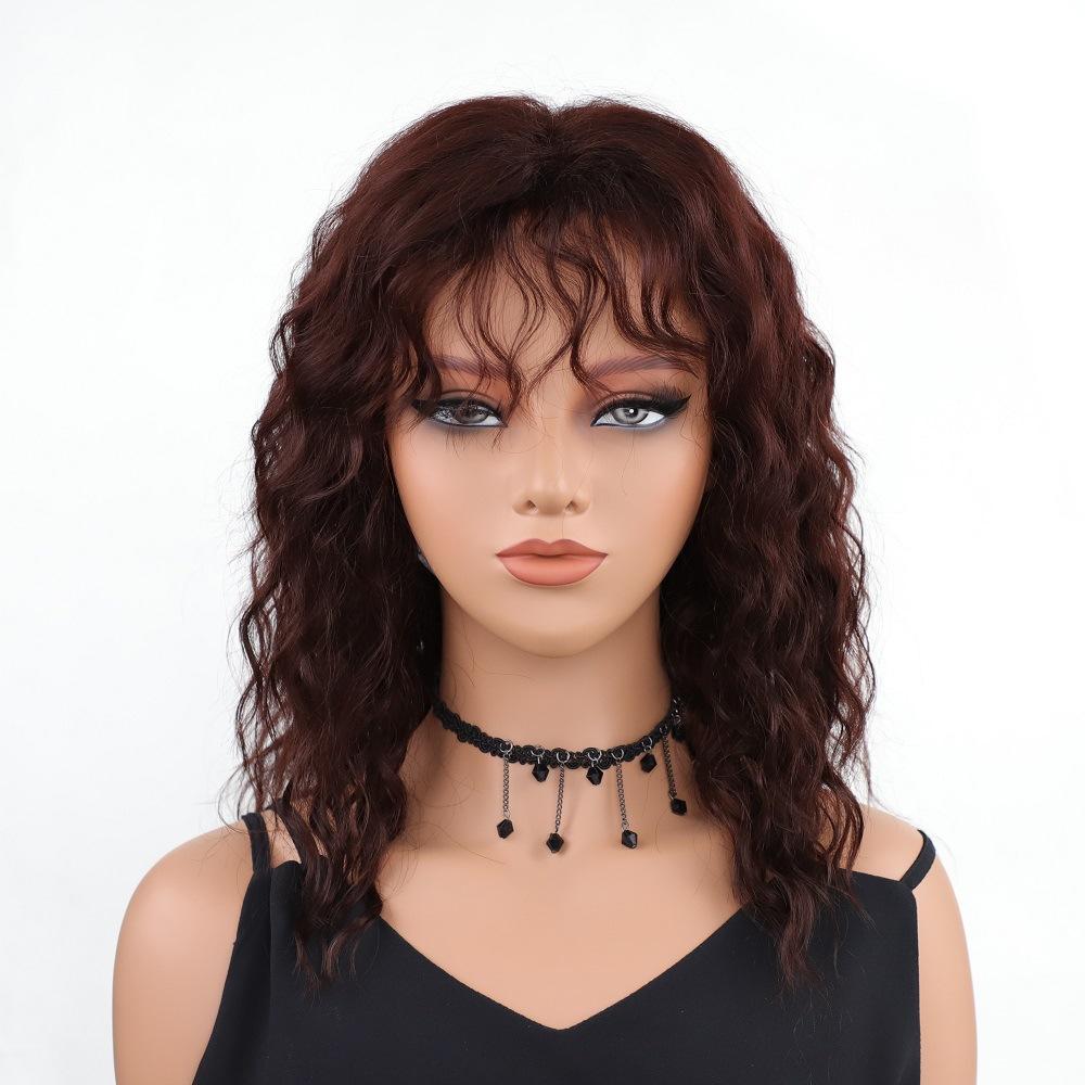 Grey Brown Blond Black White Wigs with Bangs Shoulder Length Curly Synthetic Wigs for Women Daily Cosplay Heat Resistant Fibre