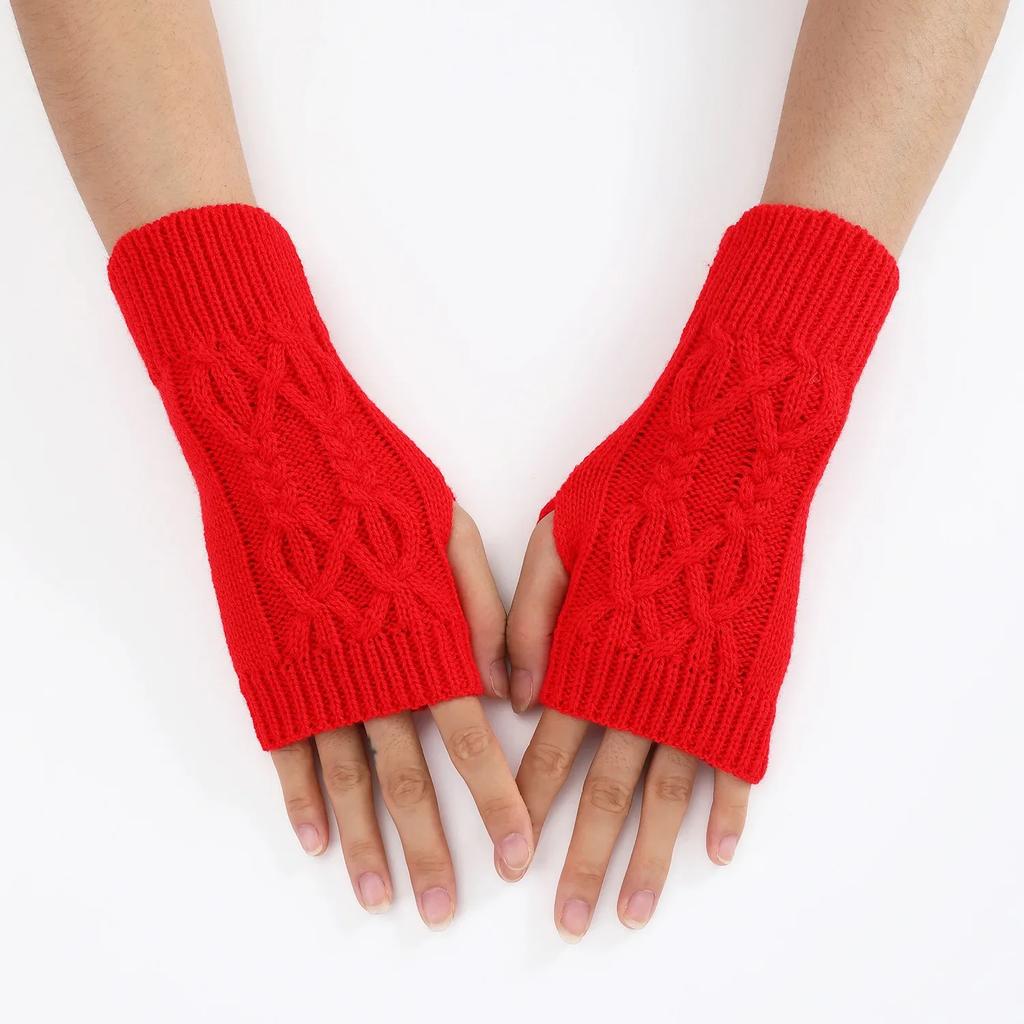 Women's Half Finger Gloves Are Soft and Warm In Winter Wool Like Knitted Arm Gloves and Neutral Black and White Gloves