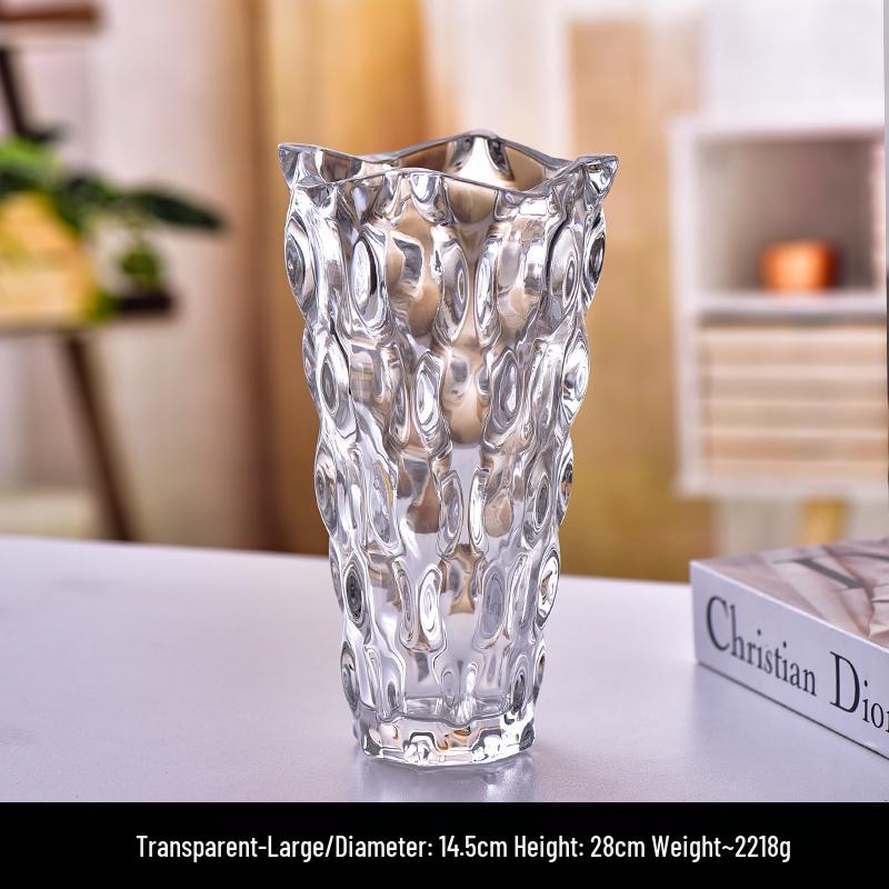 Vază Nordică din Sticlă de Cristal, Diametru Mare pentru Flori Proaspete și Plante Verzi, Decor Elegant pentru Casă și Hotel.