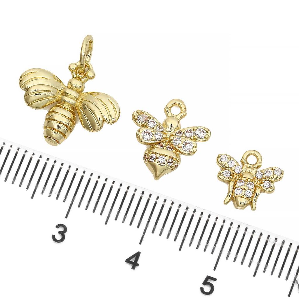 Copper Zircon Cute Bee Charms Pendants for Necklace Earring Bracelet Making