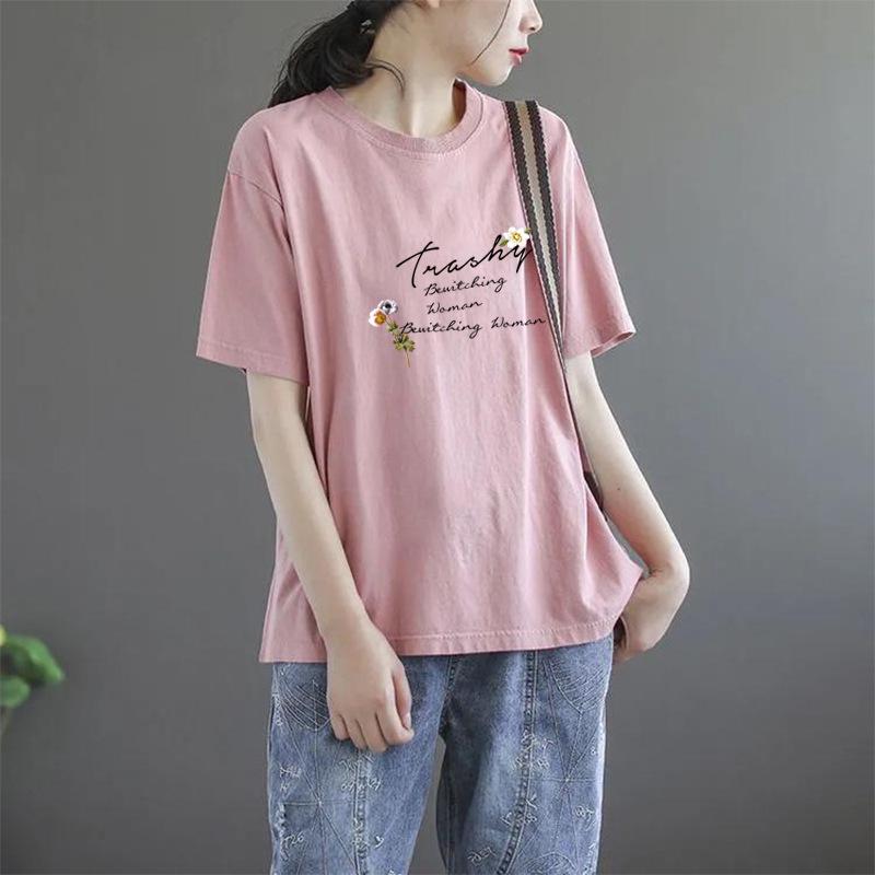 Plus Size Women's Short-Sleeve Printed T-Shirt - 2025 Korean Trendy Summer Mom Style