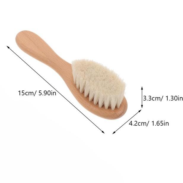 Baby Bath Brush Cradle Cap Brush Soft Wool Bristle Beech Wood Handle Shampoo Brush for Infant Scalp Care Fine-Tooth Comb Debris Cleaning Gentle Groom