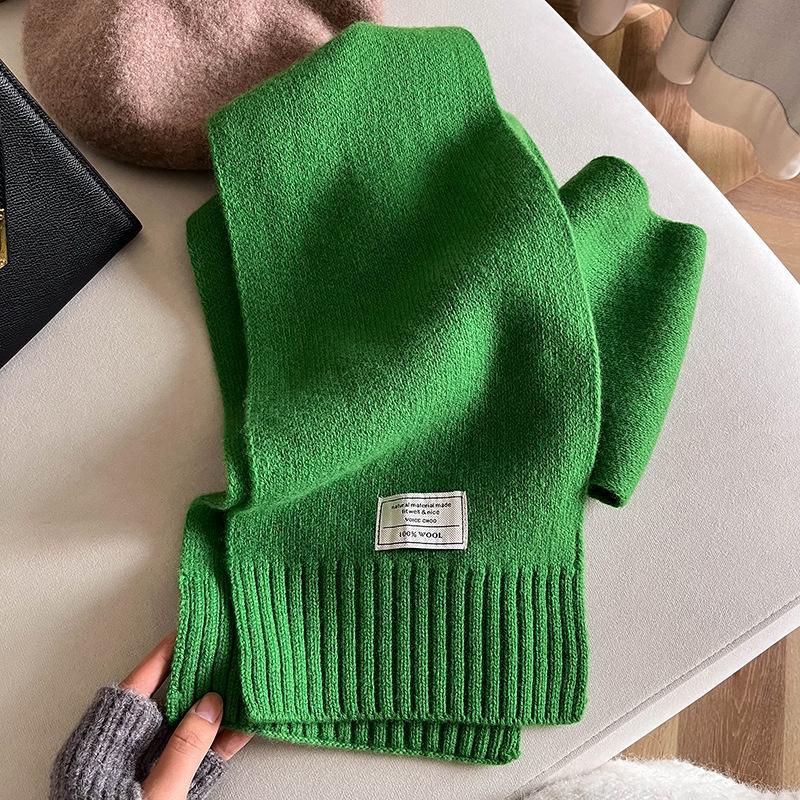 Simple style autumn and winter monochrome lengthened warm knitted soft waxy skin-friendly wool scarf schoolgirl