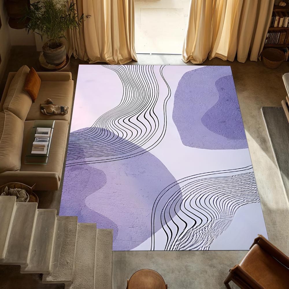 Modern Abstract Soft Color Block Carpet Minimalist Line Tropical Element Style Easy Clean Rug for Living Room Bedroom Home Decor