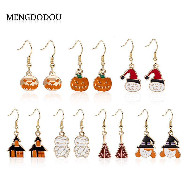 Popular Halloween Earrings Series, Simple Halloween Pumpkin Head Earrings, Alloy Drip Earrings
