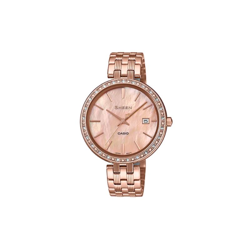 

Casio SHEEN series simple casual fashion quartz movement stainless steel strap Japanese and Korean watch women s watch mother-of-pearl SHE-4052PG-4A чорний