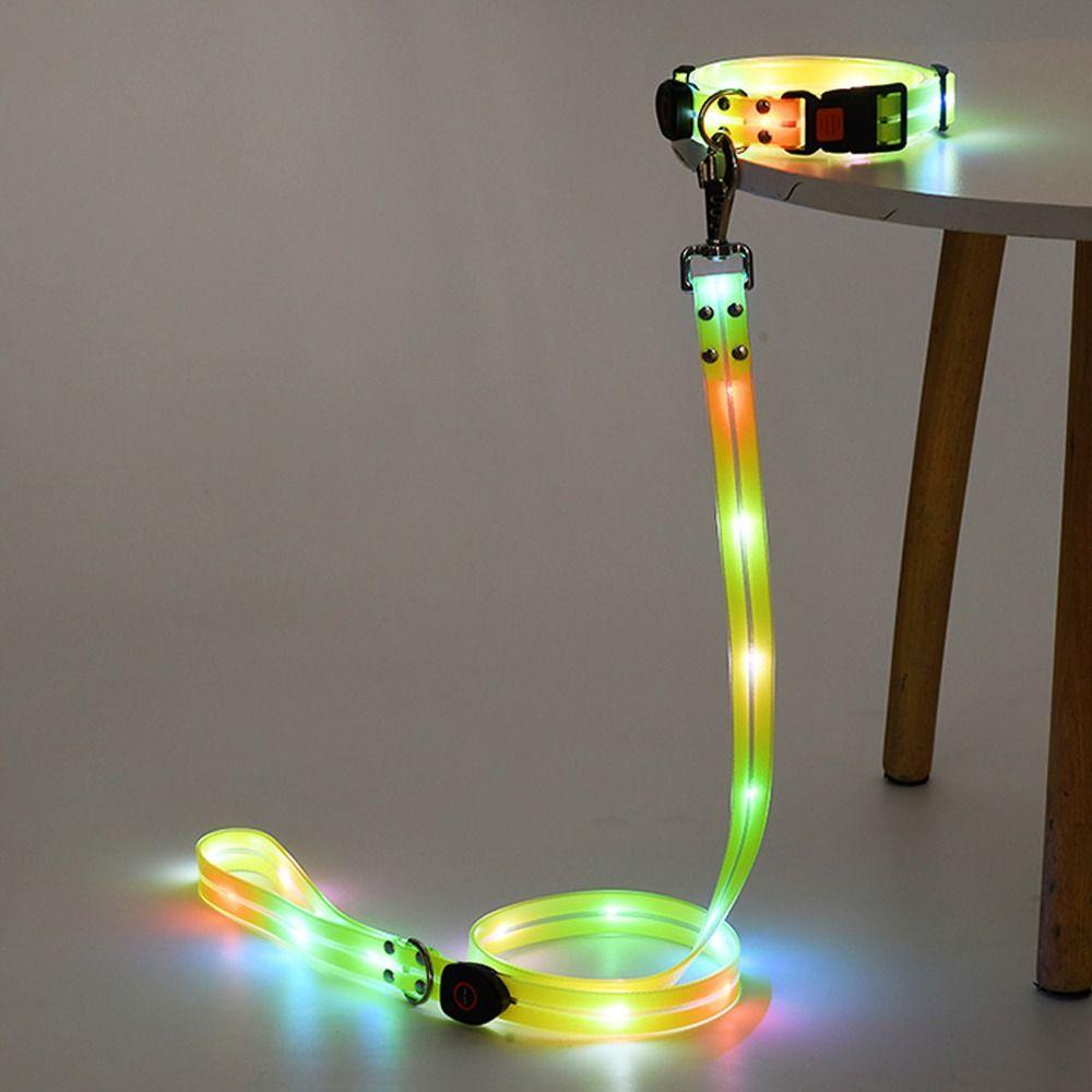 Glowing Dog Collar Leash Waterproof Adjustable Dog Neck Collar Anti-lost Rechargeable Dog Led Light Collar For Night Walking