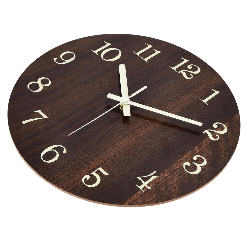 Wood Wall Clock Retro Style Quiet Silent Quartz Movement 3D Luminous Retro Wall Clock for Bedroom