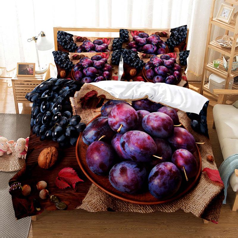 Meyveli Nevresim Takımı 3D Baskı Taze Limon Portakal Çilek Kiraz King Queen Çocuk Erkek Kız Gençler için Polyester Yatak Takımı