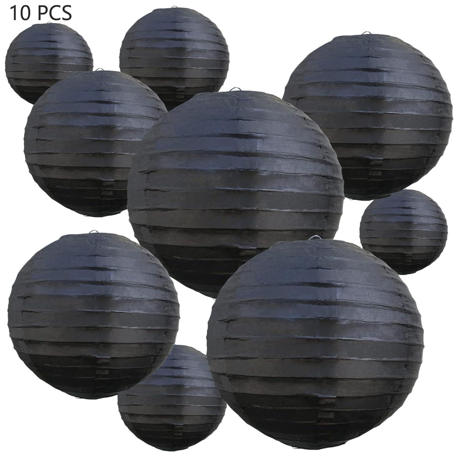 

10 черных круглых бумажных фонариков - классический китайский и японский стиль для дня рождения, свадьбы, декора на Хэллоуин | Питание не требуется