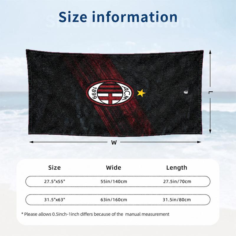 AC Milan Beach Towel Quick Dry Soft MicrofiberSand Resistant Oversized Cabana Bath Sheet for Swimming Pool Travel Gift