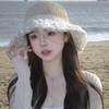 Summer New Seaside Sun Hat Breathable Sunscreen Hat Large Brim Bucket Hat Foldable French Lace Straw Hat