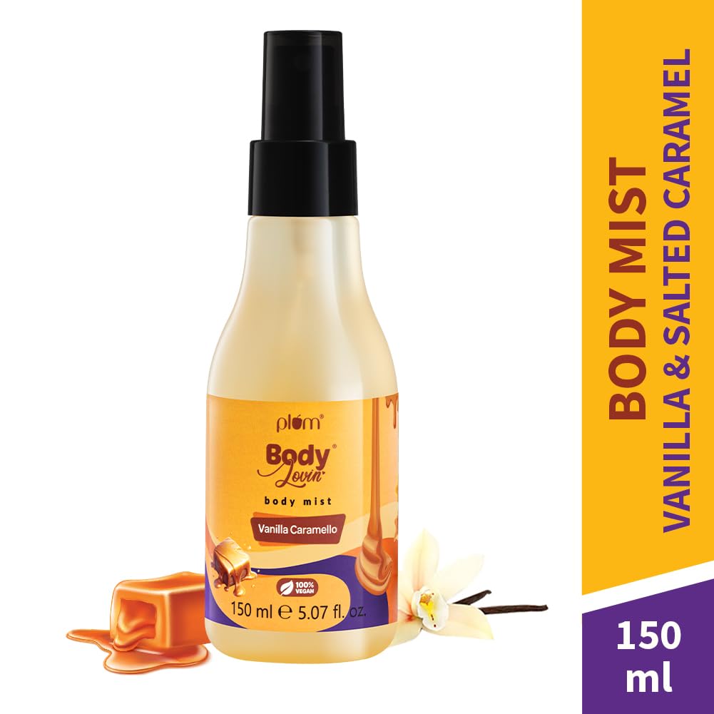 Plum BodyLovin' Vanilla Caramello Body Mist 150ml | Travel-Friendly Long-Lasting Warm Vanilla Fragrance Spray
