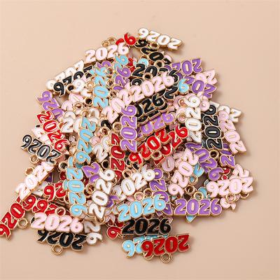 20pcs 18x9mm Cute Enamel New Year 2026 Number Charms Pendants for Jewelry Making Necklaces Earrings Bracelets DIY Craft Supplies