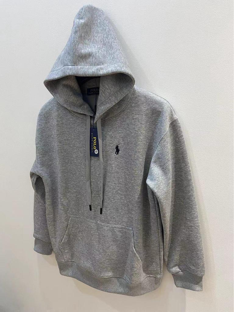 Men's Autumn/Winter Ralph Lauren Embroidered Logo Hooded Sweatshirt with Velvet Lining and Zipper.