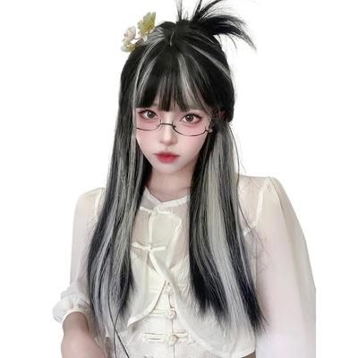 Sofeiyan Long Straight Highlight Color Princess Cut Gradient Inner Color Wig Ladies Princess Hair Wig Full Wig Crossdressing Wig Small Face Stylish