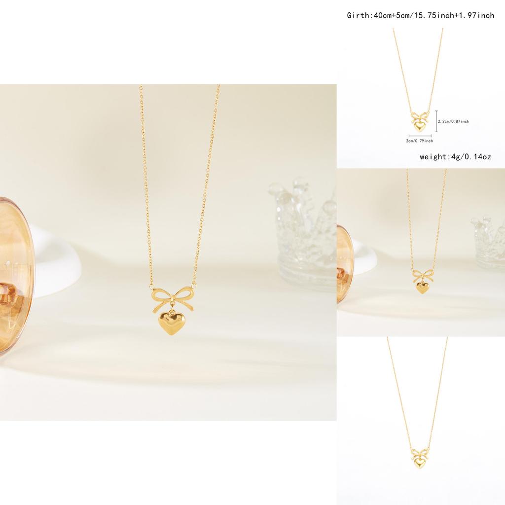 Stylish Cross Chain Necklace With Heart And Butterfly Bow Pendant In Stainless Steel For Women