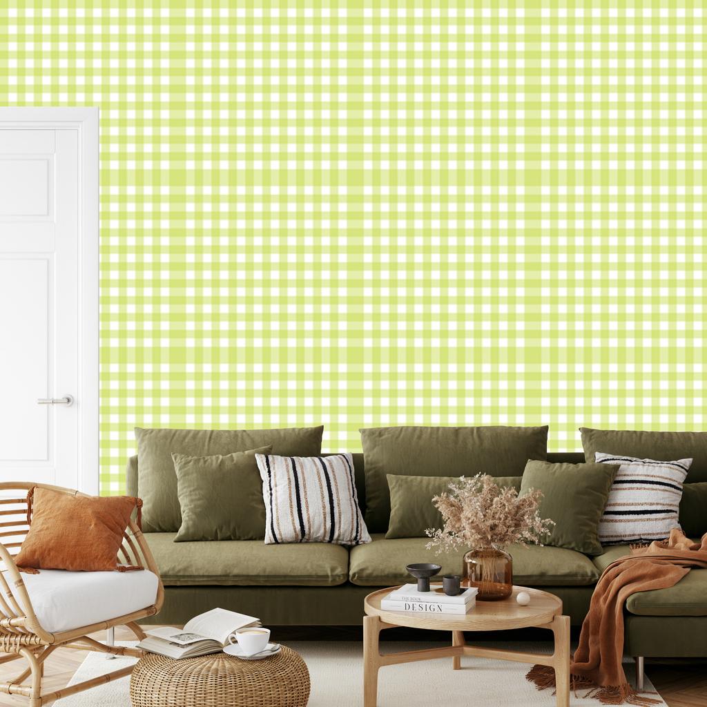 Wallpaper Fabric Pattern Cream and Lime for Living Room and Bedroom 50x1000
