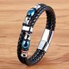 Two Layers Men Bracelet Braided Rope Brown Black Leather Stainless Steel Bangles Charm Jewelry Gifts for Him