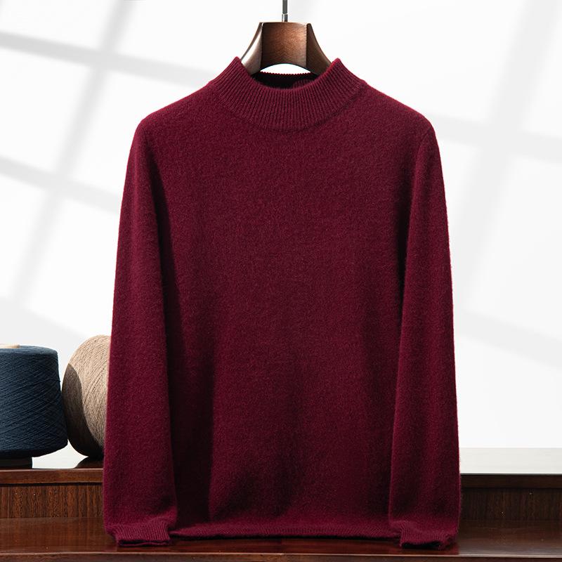 Men's Winter Business Casual Wool Sweater - Thick, Half High Neck, Loose Knit Pullover