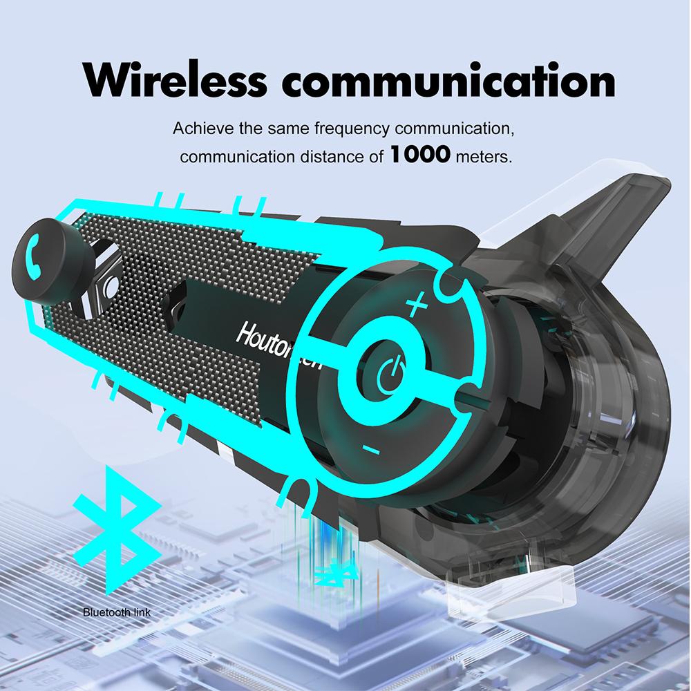 Intercom Moto Bluetooth BT-S6 - Portée 1000m, Micro Souple/rigide, Partage Musique, Autonomie 30h - Pour Communication Entre Pilotes