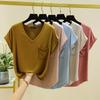 Women's Summer Short-sleeved Top with Thin Solid Color Loose Large V-neck Household Clothes