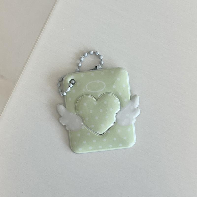 Polka Dot Angel Wing Card Holder 1 Inch Id Photo Card Case For Bag Charm Cute Couple Backpack Purse Keychain Pendant Decoration