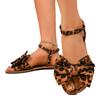Damen Schleife Leopardenmuster Flache Sandalen, Sommer Casual Slipper, Weite Größe