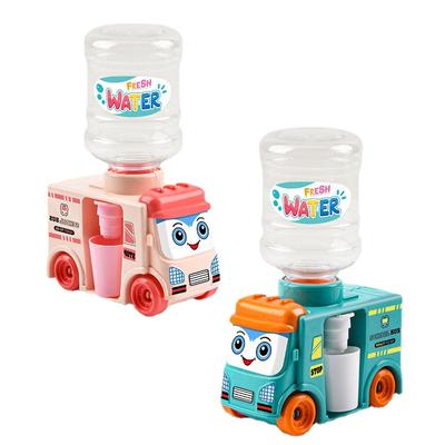 Kids Mini Bus Dual Water Dispenser Toy with Cute Pink Blue Cold/Warm Water Juice Drinking Fountain Simulation Kitchen Toys