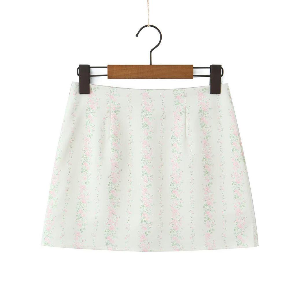 Traje Francés Dulce Floral 2026: Camisola con cordones y Falda de cintura alta
