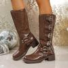 Large size boots women's 2025 autumn new long boots thick-soled popular Maillard western cowboy knight boots