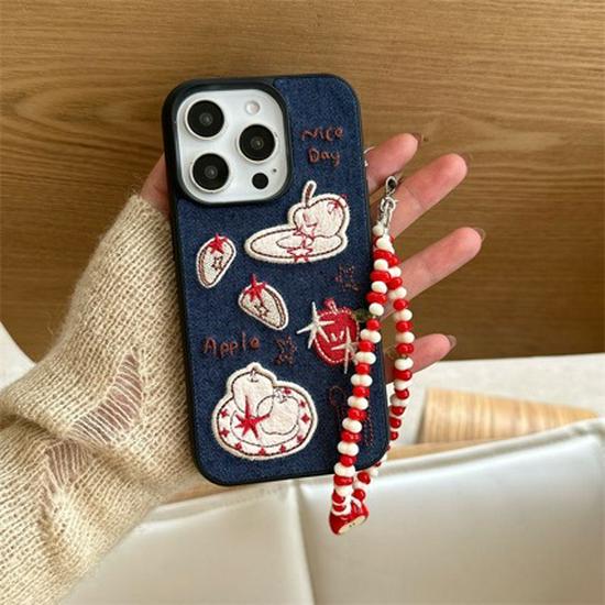iPhone 17 Pro Max Graffiti Denim Case with Black Frame for Apple 16, 15, 14 Models