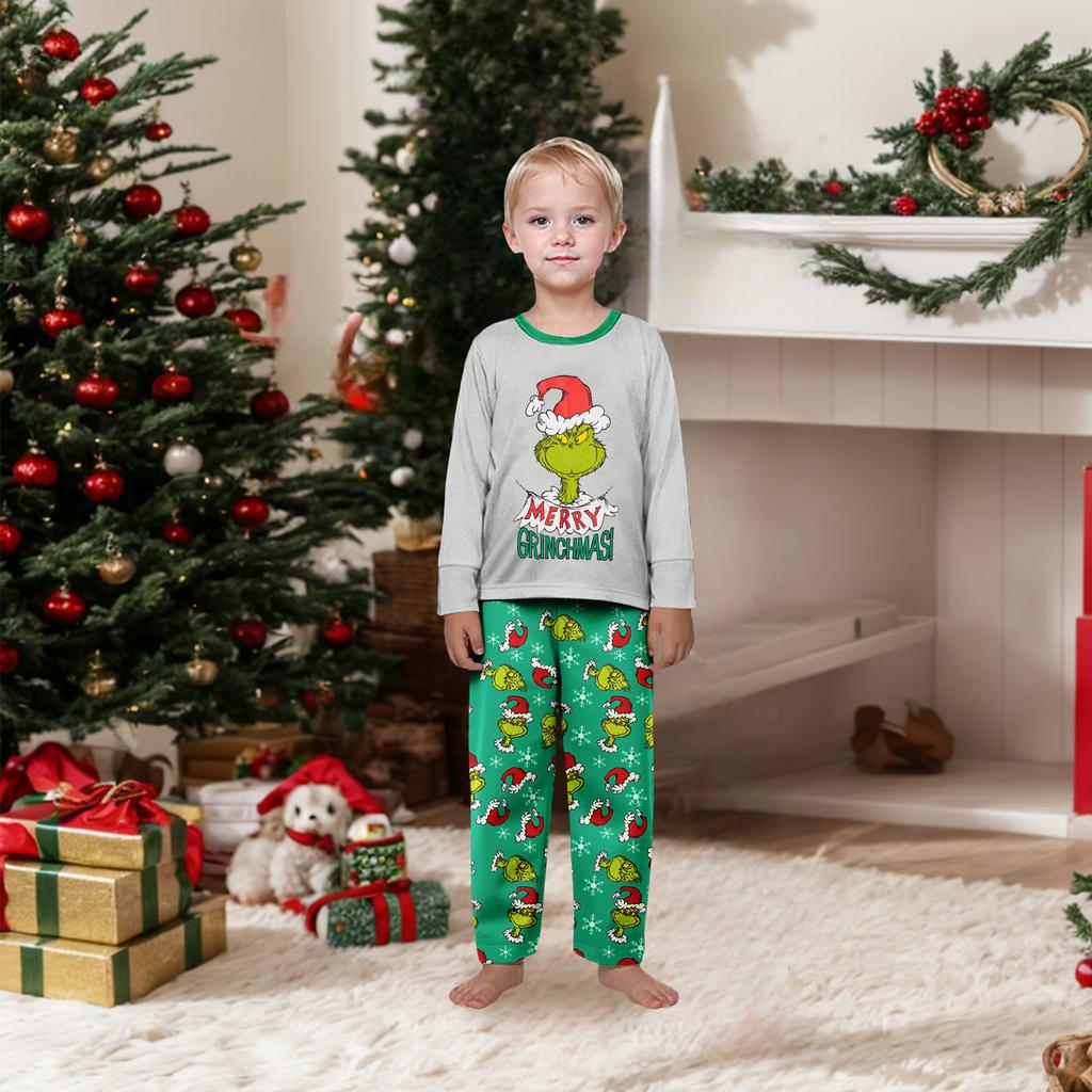 Christmas Print Cute Family Set Pajamas, Home Clothes, Family Set Long Sleeve Top Pants Set