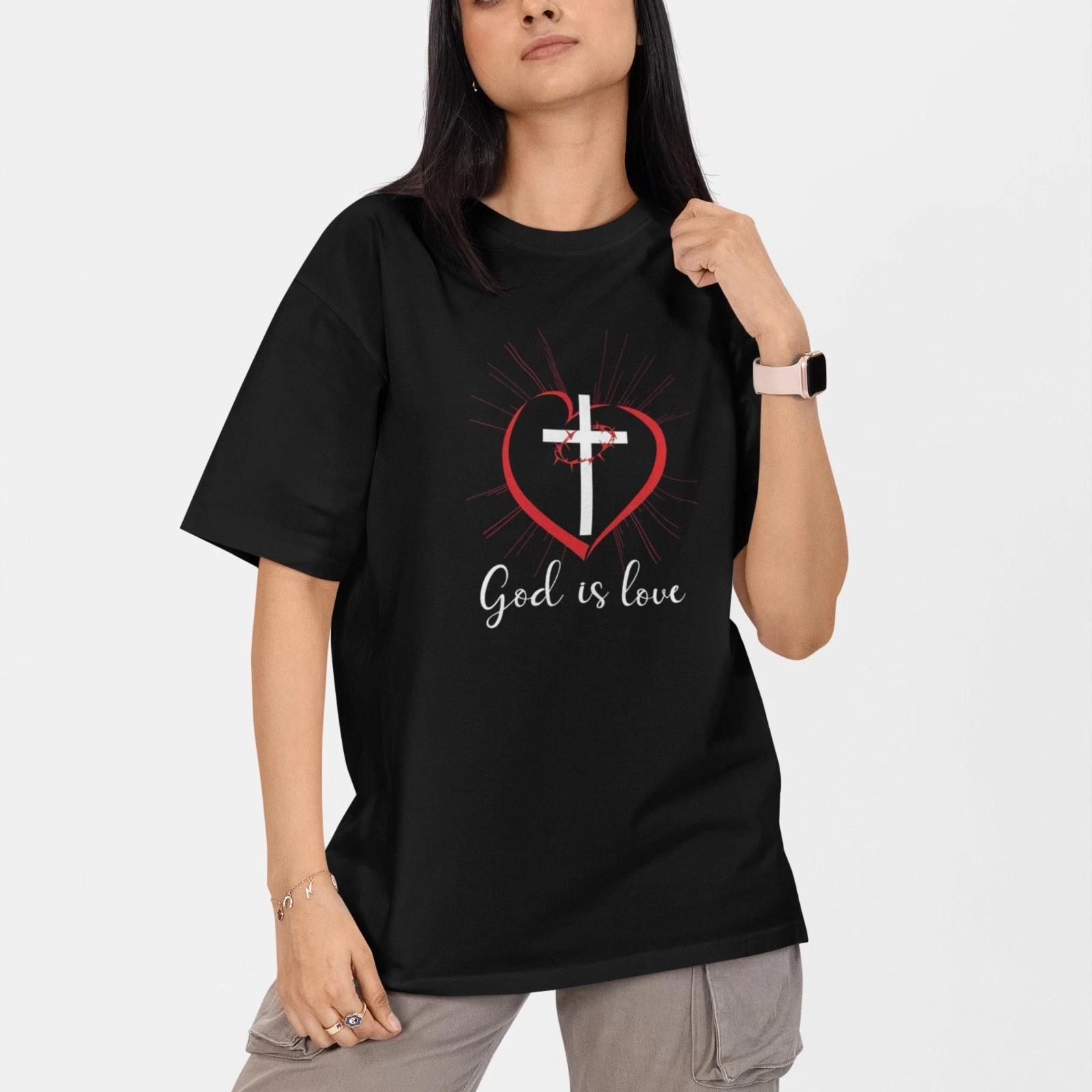 God Is Love Christian T Shirt Cross Heart Religious Faith Tee S-5XL 100% Cotton S