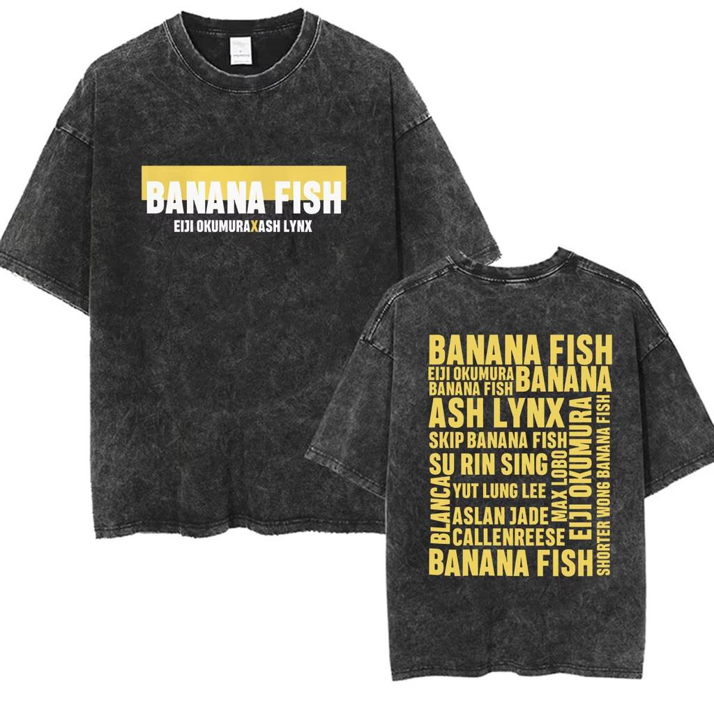 Summer Hot Sale Anmie Banana Fish Washed Vintage Graphic Tshirt Men Women Vintage Top Y2k Hip Hop Streetwear Oversized Tshirt
