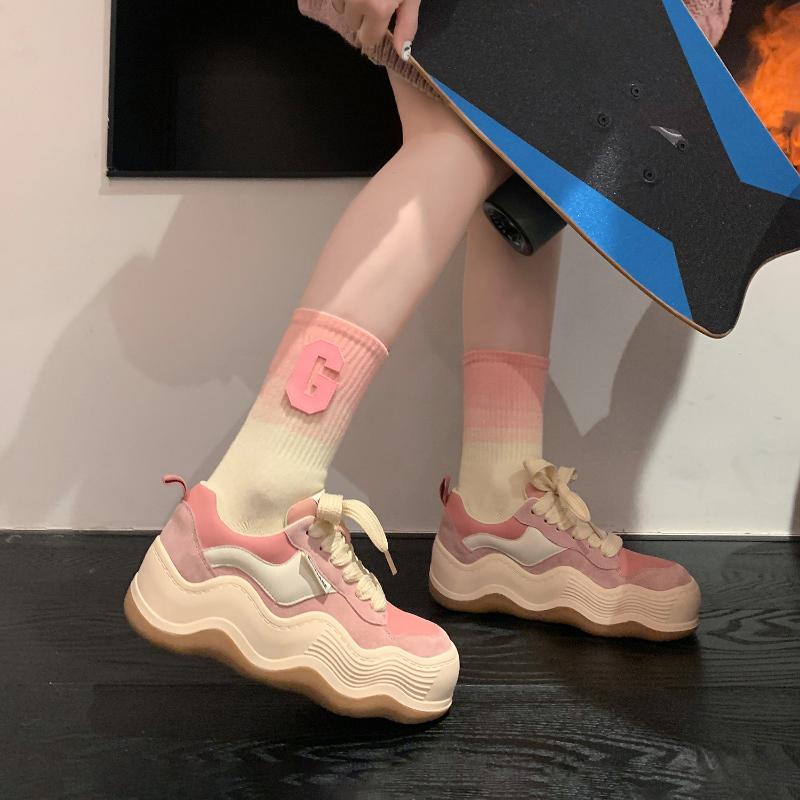 

Женские новые модные кроссовки, осенняя повседневная брендовая обувь, женская обувь на толстой подошве из парусины, дизайнерская женская легкая плоская универсальная обувь 40 розовый