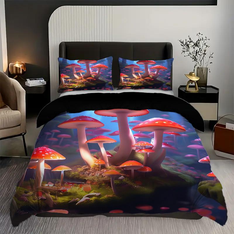 

Colorful Mushroom Pattern Print Quilt Cover Fantasy Mushroom Forest Theme Bedding Set Home Textiles Soft Duvet Cover Pillowcases 135x200cm 2pcs