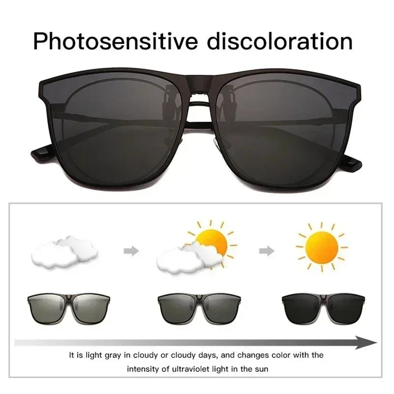 Polarized Clip On Sunglasses Men Photochromic Car Driver Goggles Night Vision Glasses Anti Glare Vintage Square Glasses Oculos