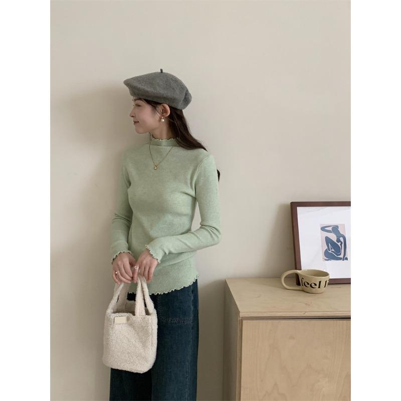 TIFICY Women's Fashion Casual Fall Winter Solid Color Print Long Sleeve Half Turtleneck Tops Women's Clothing Woolen Knitwear Sweaters
