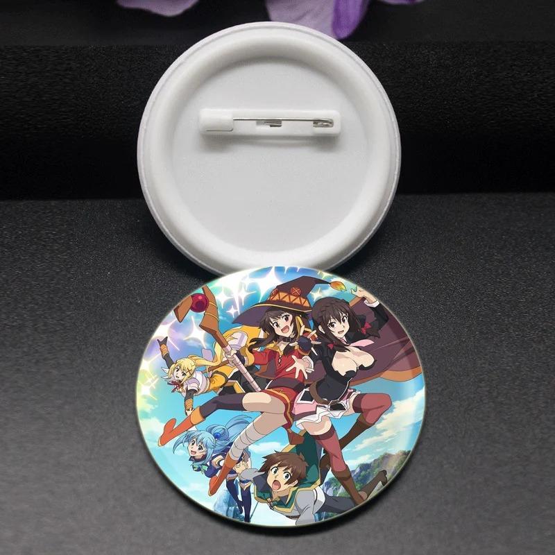 32/44/58mm Anime KonoSuba Brooch Pin Cartoon Figure Megumin Aqua Badge Button Pin Cosplay Souvenir Toy Gift Backpack Clothes Accessories