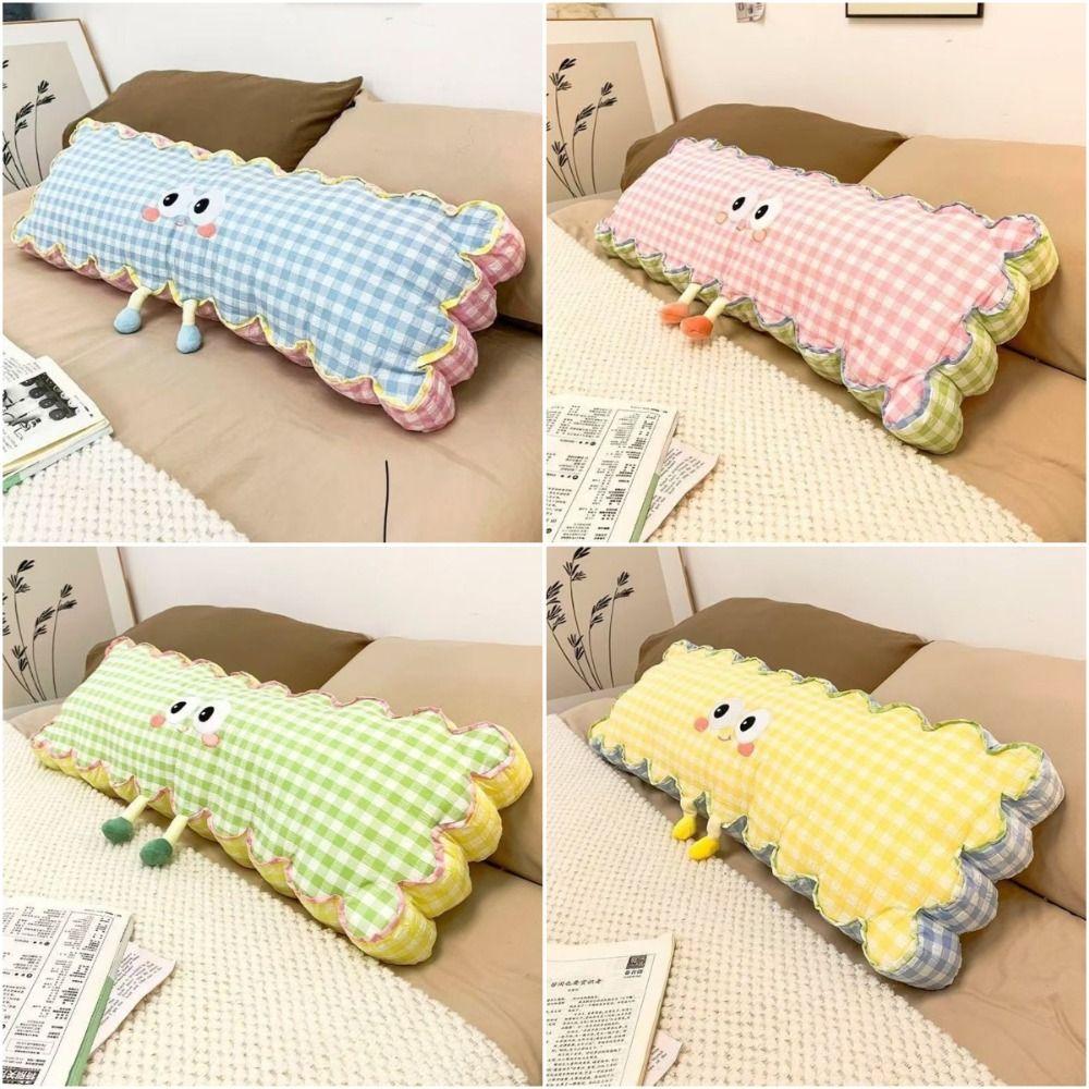 Plaid Pattern Leg Clamp Pillow Cartoon Print Side Sleeping Pillow Soft Long Body Pillow  Bedroom