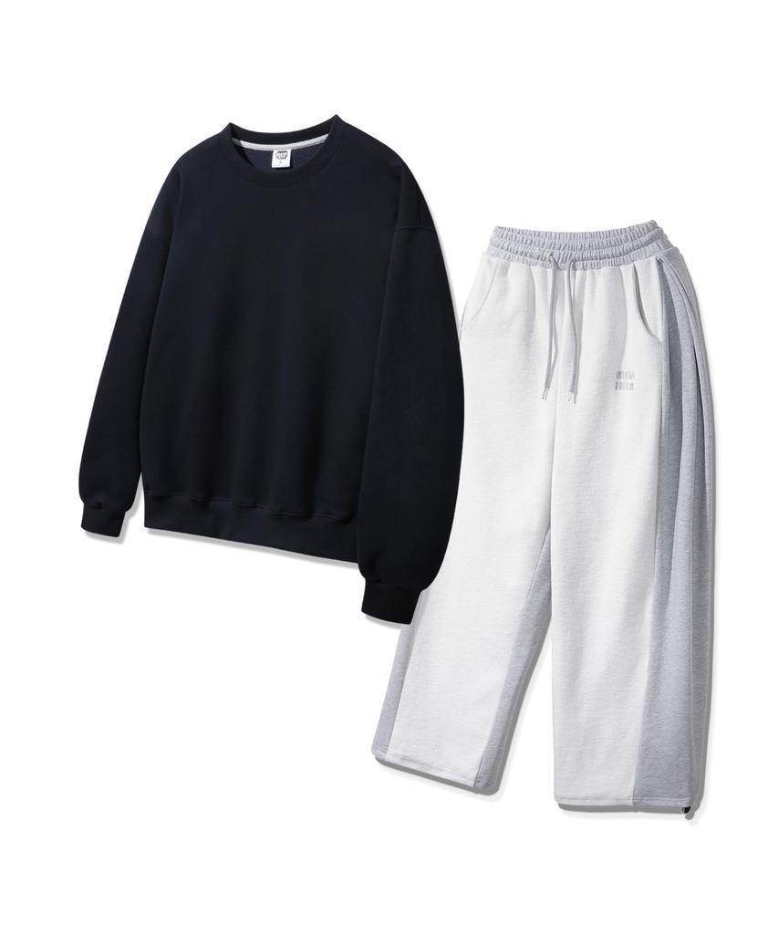 ALVINCLO [Set] Plain Oversized Sweatshirt & Pintuck Training Pants Set