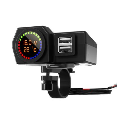 Pantalla de Temperatura Cargador USB Dual Adaptador de Corriente Toma de Corriente Toma de Corriente con Voltímetro LED Adaptador Cargador de Coche para Coche Barco Motocicleta