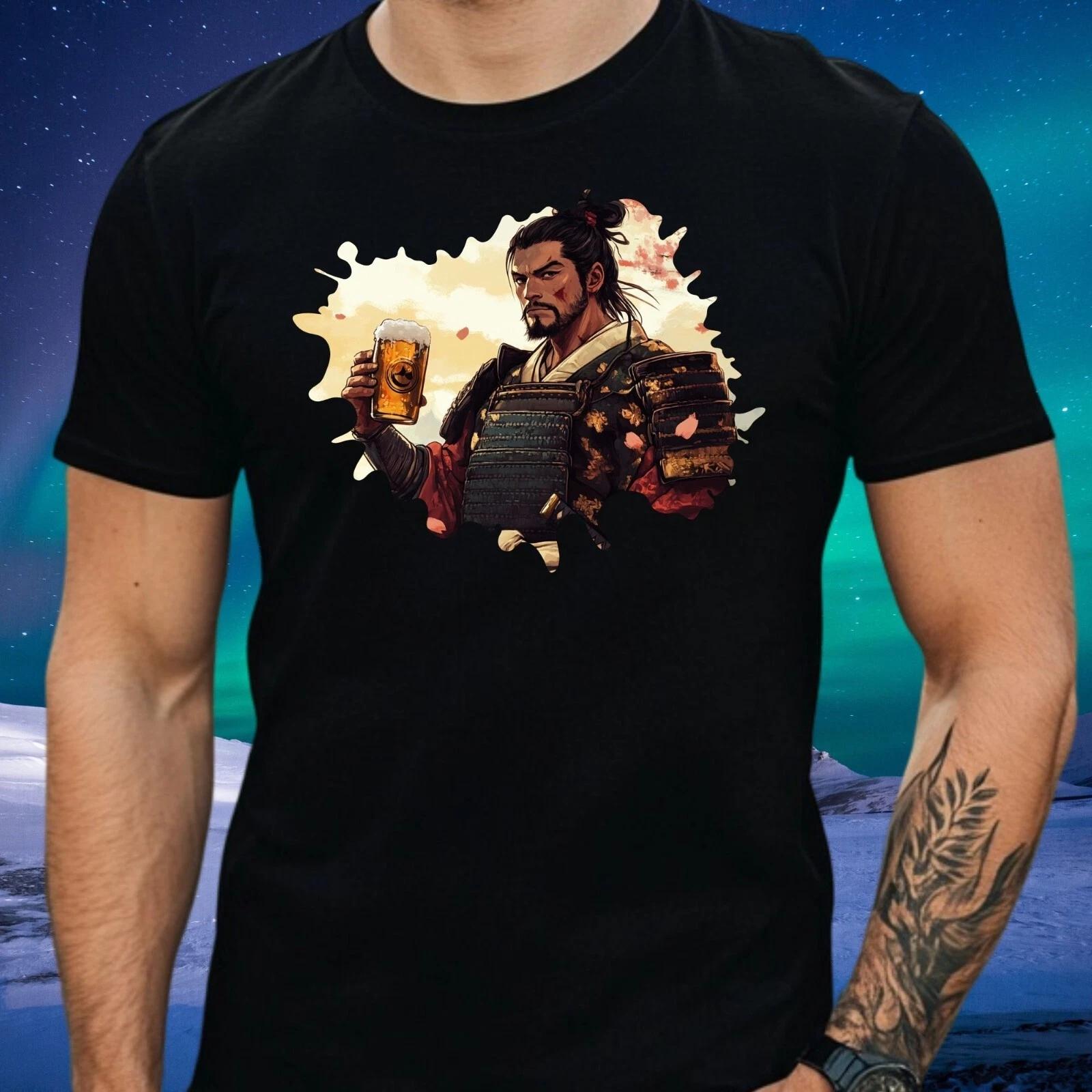 T-Shirt Herren Samurai mit Bier Motiv Baumwolle Größe S bis 5XL XXXXL