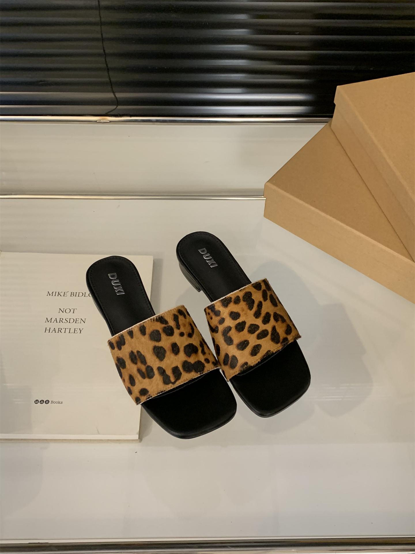 

Fashion Summer New Leopard Pattern Open Toe Real Leather Fur Women Horsehair Half Slippers Crossover Luxury Designer Brand Flat Slippers 35 цветной печати леопарда