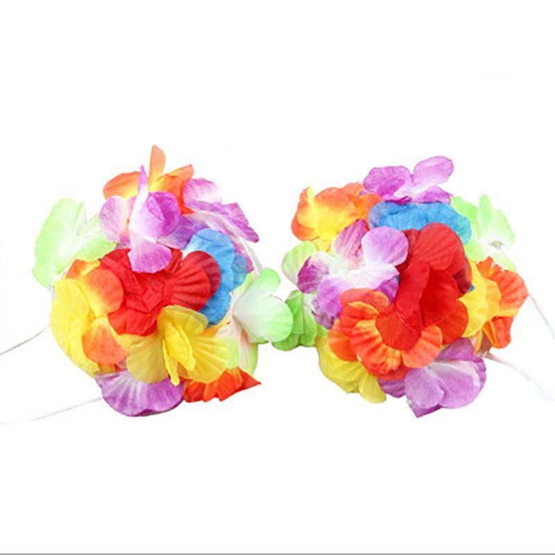 Hawaiian Kids Cute Grass Hula Lei Skirt Flower Wristband Garland Costume Fancy