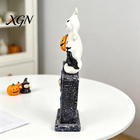 Pumpkin Crow Decor Halloween Tombstone Figurine, Resin Ghost on Indoor Scary Party Settings Statue for Desktop Haunted House Holiday Three Dimensional