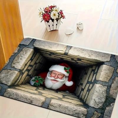 3D Weihnachtsmann Haus Bodenmatte - Innen- und Außenbereich Teppich Eingang Willkommensmatte Weihnachts-Heimdekoration
